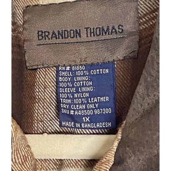 Brandon Thomas Cordoroy Jacket Zip Y2K VTG Cotton Flannel Lined 1X Leather Men's - Picture 9 of 10